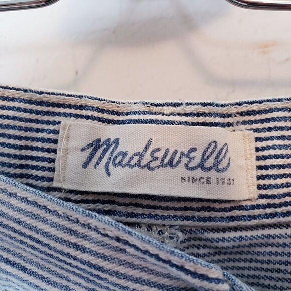 Madewell Hickory Stripe Jeans Size 25 Blue White Distressed Slim Straight - Picture 7 of 12
